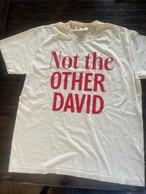 Cream/red Tee 'Not the Other David' Text front & back Stella Artois men's L Rare